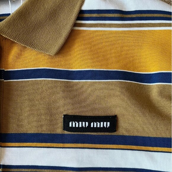 Brand new Miu Miu women's yellow and white striped Polo long-sleeved T-shirt - Picture 2 of 5